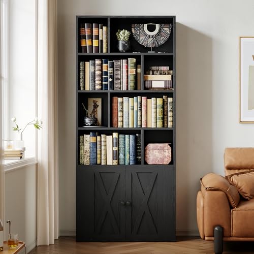 Tall Bookshelf with Doors and 8 Open Cubes B282883