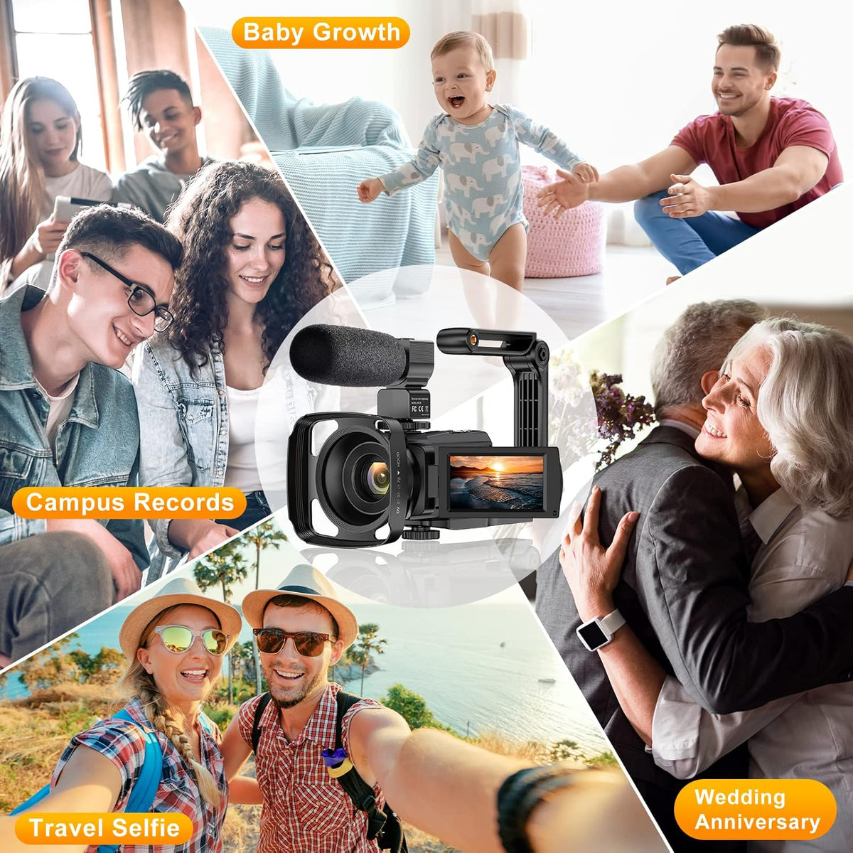 4K Camcorder UHD WiFi IR Night Version 48MP 30FPS 16X Digital Zoom 3 Touch Screen Camera U478763