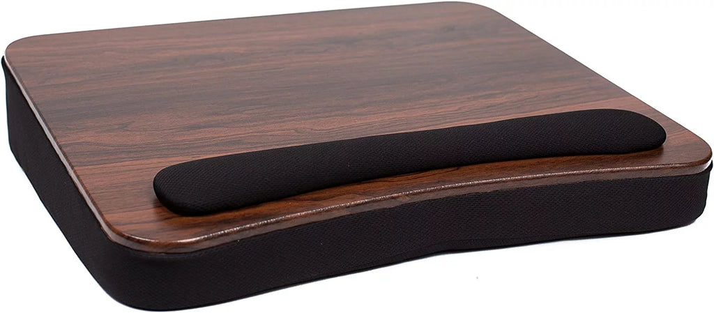 Memory Foam Lap Desk with Wrist Rest, Fits 17" Laptops, Black Wood Top R63793