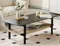 Farmhouse 2-Tier Coffee Table with Rattan Storage Shelf Z876
