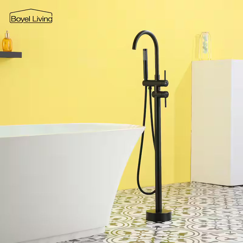 2-Handle Freestanding Bathtub Faucet with Handheld Shower Matte Black H86303