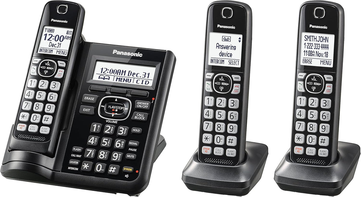 Black Cordless Phone System with 5 Handsets P7710