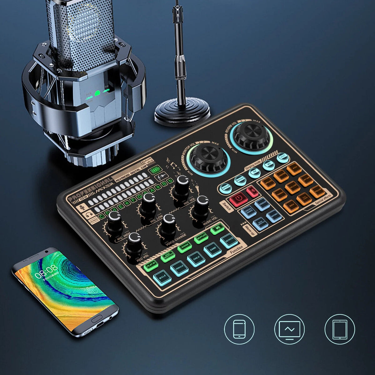 Audio Mixer with Voice Changer and LED Lights D72004