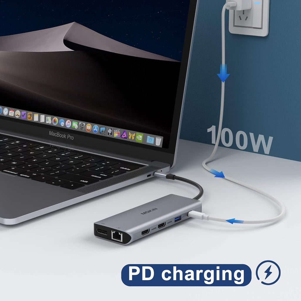 USB C Hub 13 in 1 Triple Display Adapter with Dual HDMI 4K, PD Charger, Gigabit Ethernet, 5 USB Ports, SD/TF Card Reader U559475