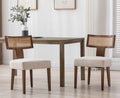 Beige Rattan Backrest Linen Upholstered Solid Wood Dining Chairs Set of 2 F5154