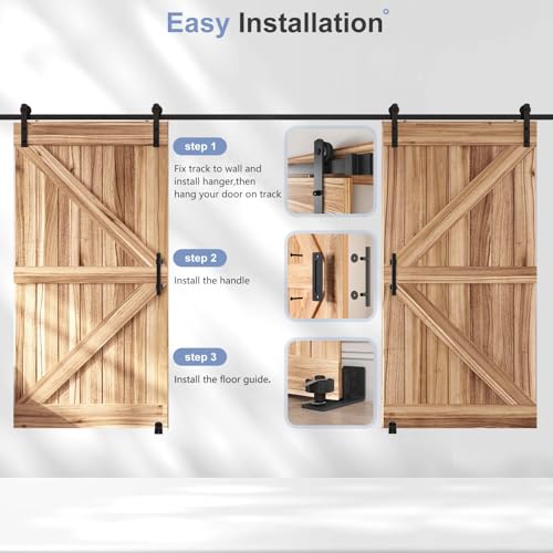 12 FT Double Sliding Barn Door Track and Handle Hardware Kit A2483