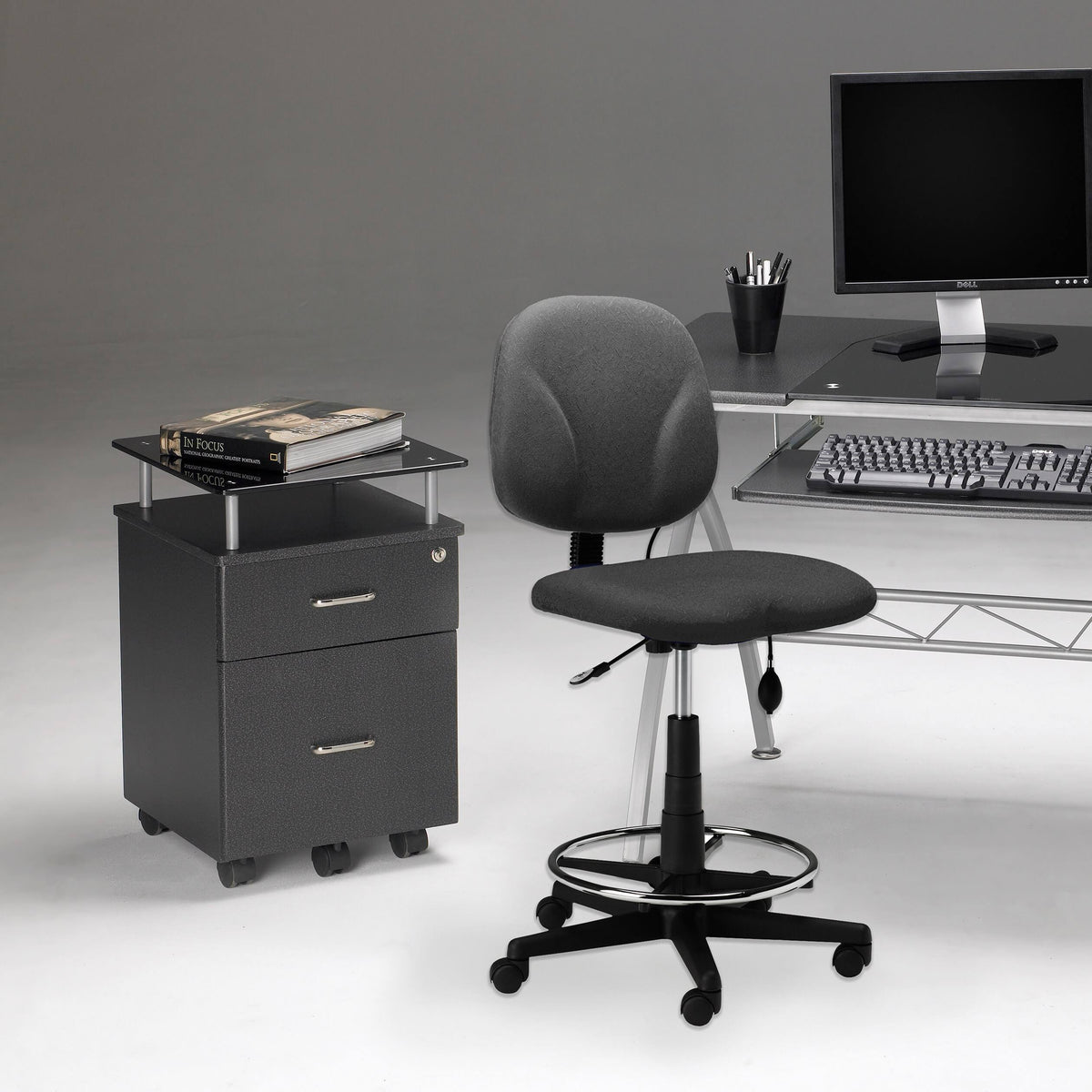 Anthracite Locking Box/File Pedestal with Black Glass R836927