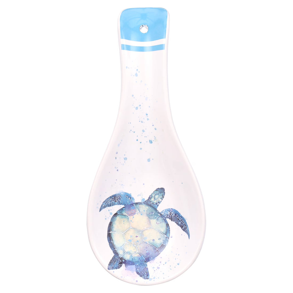Teal Blue White Ceramic Sea Turtle Spoon Rest Q528