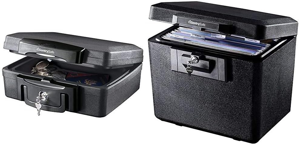 Fireproof Waterproof Box with Key Lock, 0.17 Cubic Feet, Black, Pack of 2 N1005
