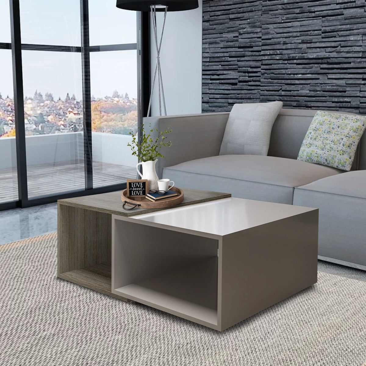 35 Inch Wooden Coffee Table with Open Compartments Y897318