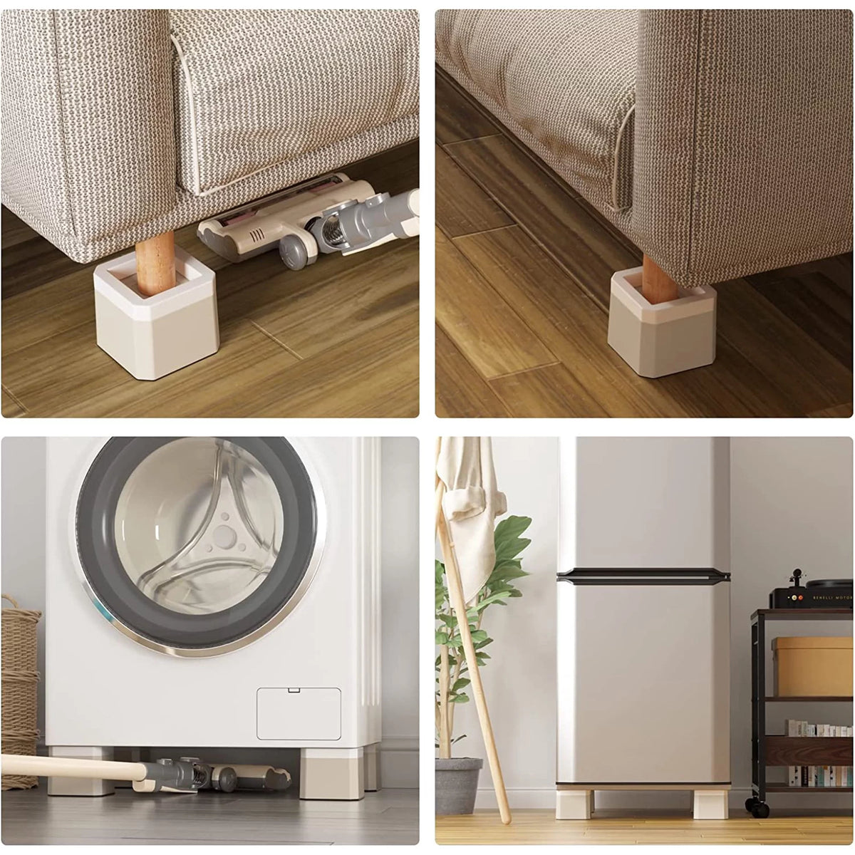 4 Inch Square Non-Slip Furniture Risers 4 Pack Beige S9047