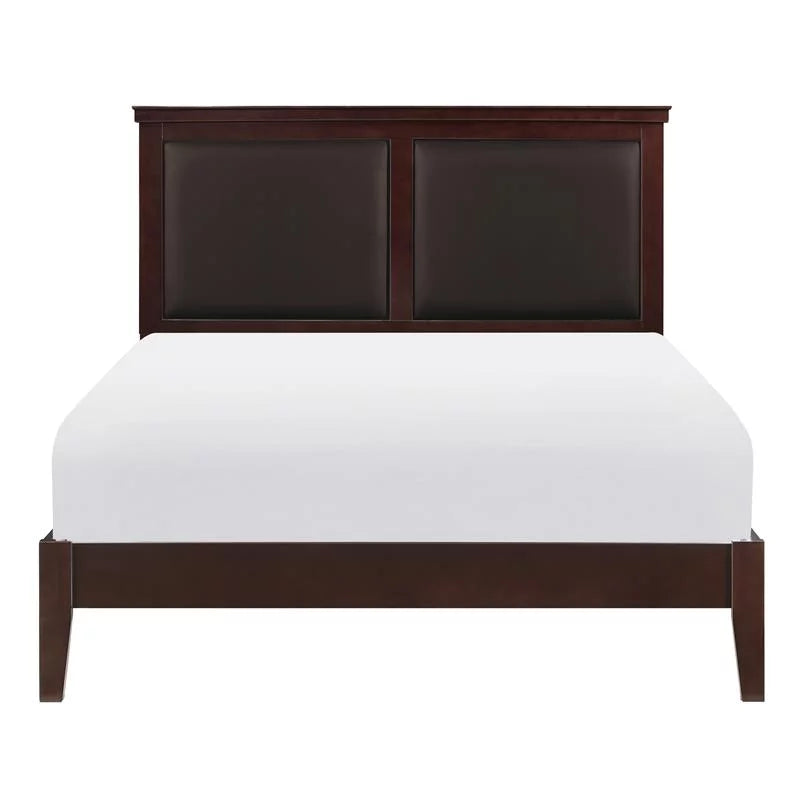 Cherry Wood and Faux Leather Full Bed X7044