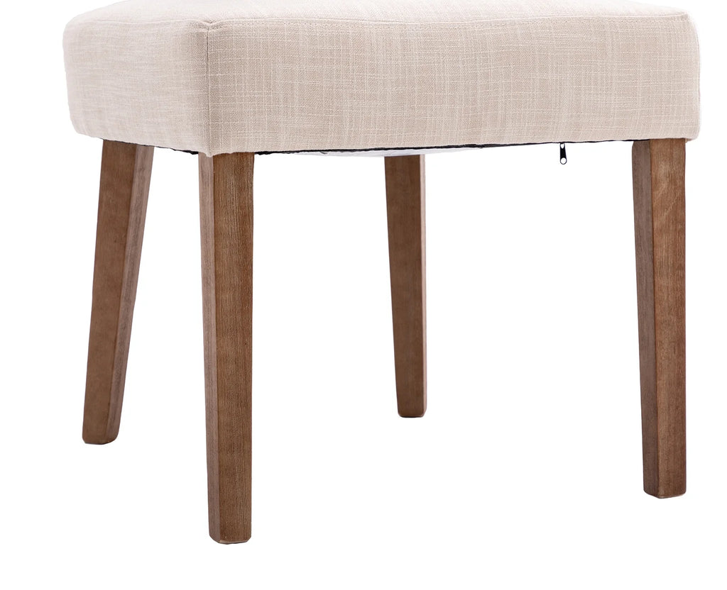 Beige Rattan Backrest Linen Upholstered Solid Wood Dining Chairs Set of 2 F5154