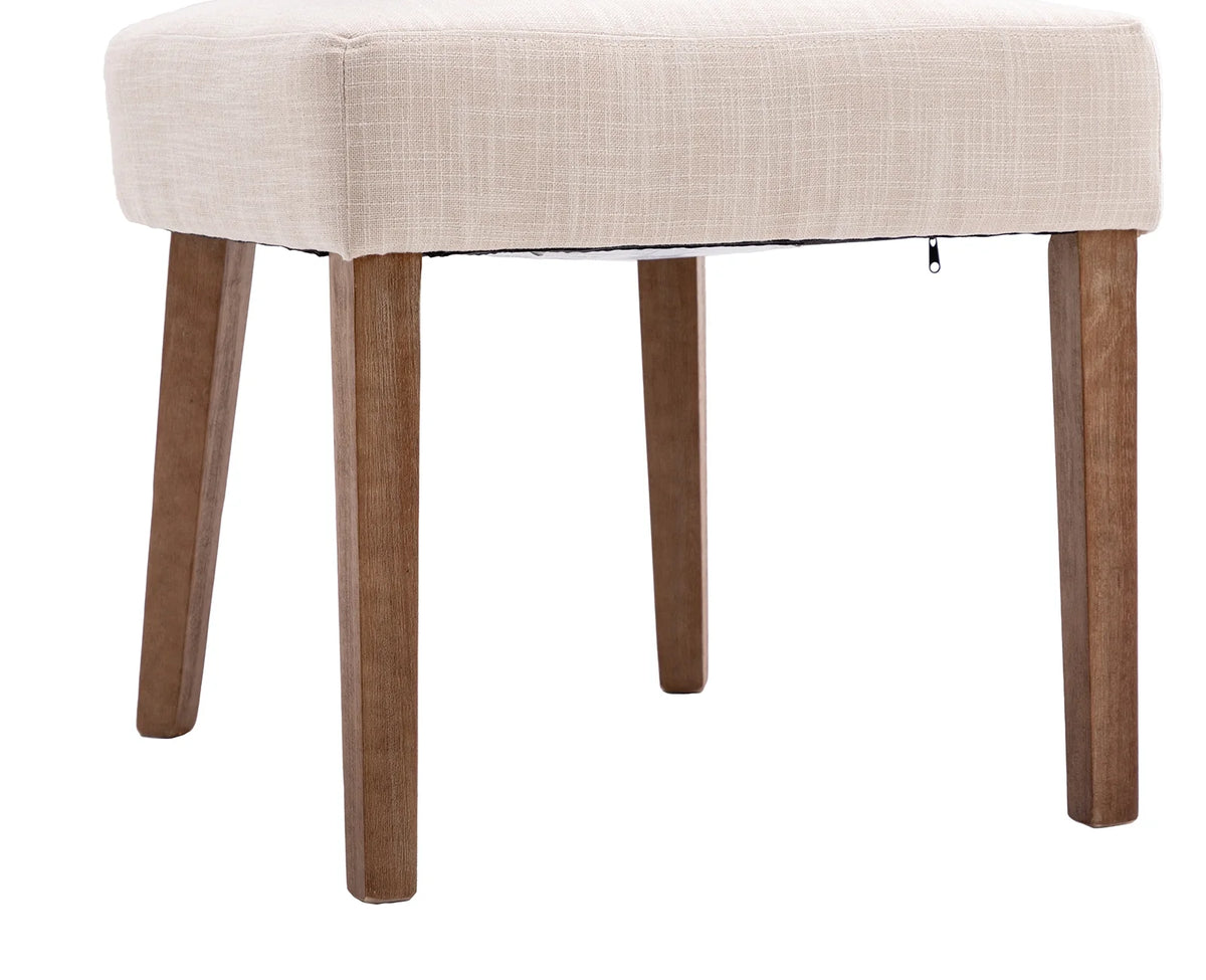 Beige Rattan Backrest Linen Upholstered Solid Wood Dining Chairs Set of 2 F5154